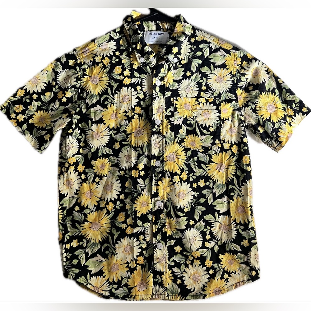 Old Navy Boys Black and Yellow Floral Shirt